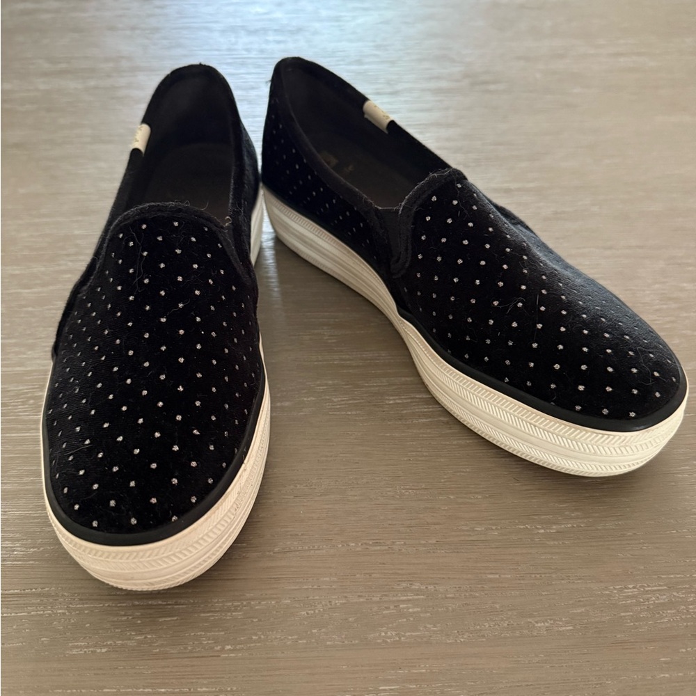 Kate Spade Black Slip-On Keds with White Polka Dots